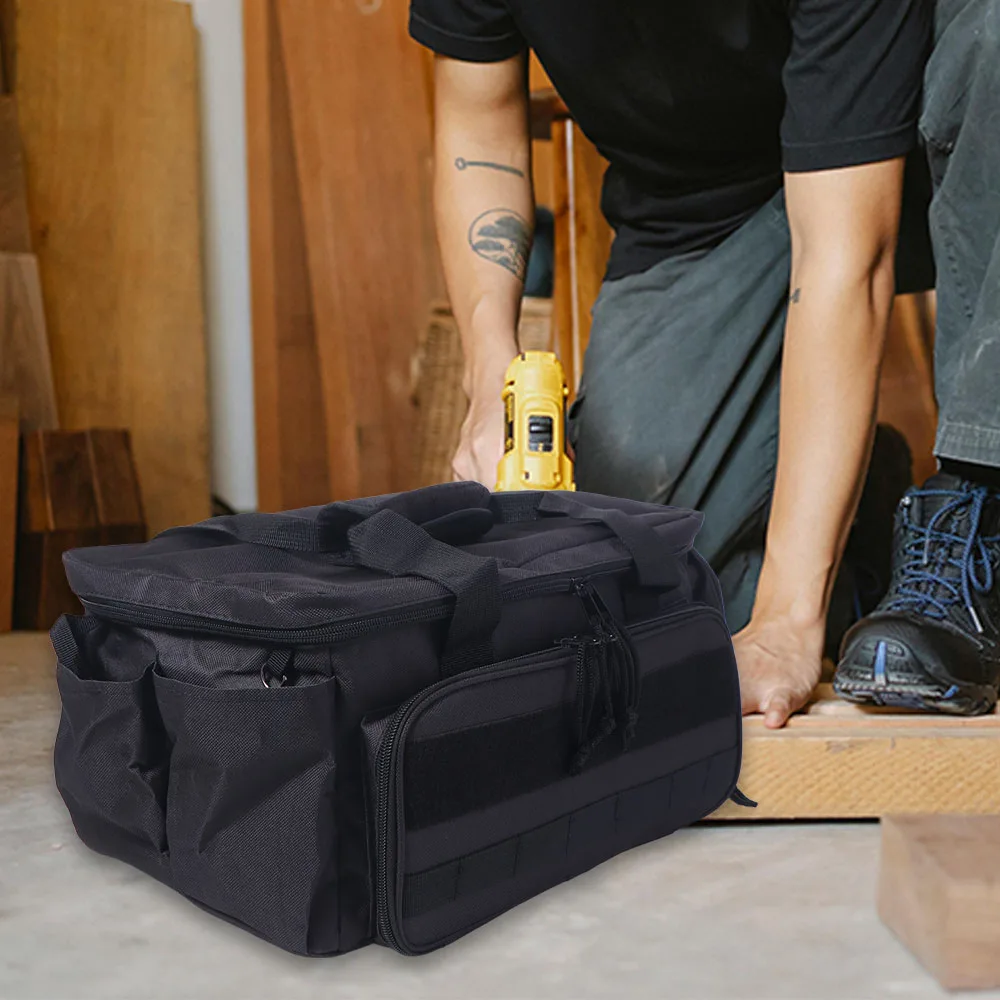 Comfortable Handle Tool Storage Bag Thick Padded Base Easy Carrying Tool Case Black Color Multifunctional Work Bag Home Garage