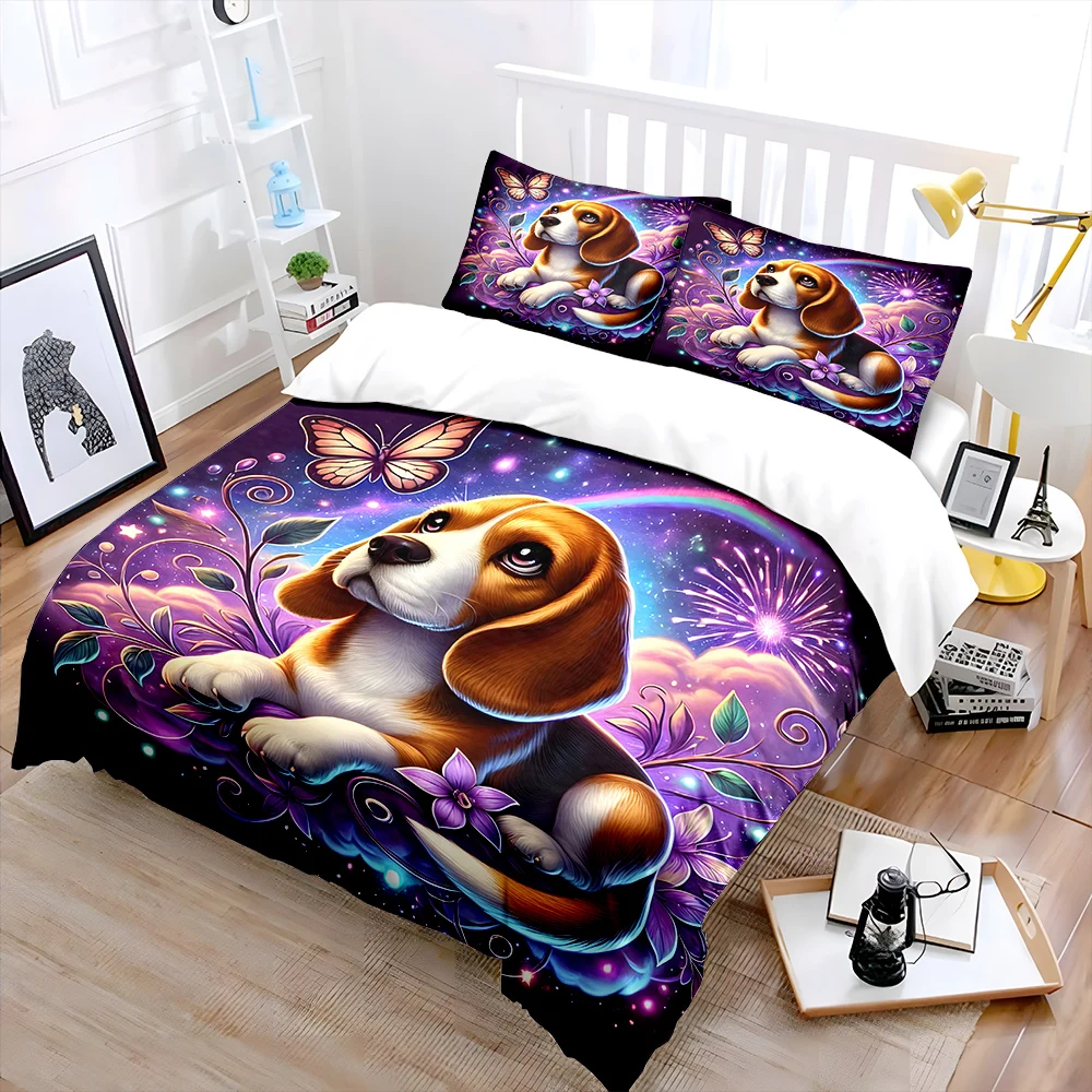 Adorable Puppy with Dreamy Background Print Soft Comfortable Duvet Cover Bedding Set Included 1*Duvet Cover  2*Pillowcases