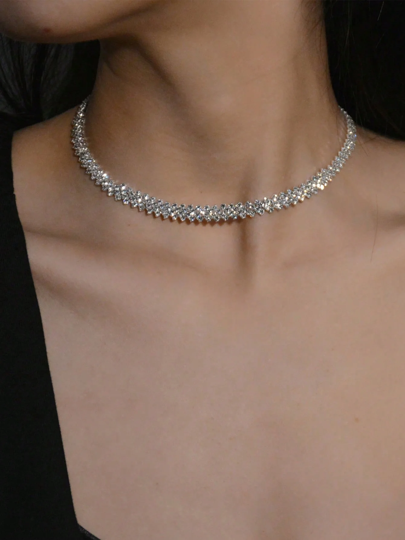 XSBODY Simple Fashion Shiny Wedding Bridal Water Drop Geometric Luxury Rhinestone Necklace for Women Banquet Party Temperament