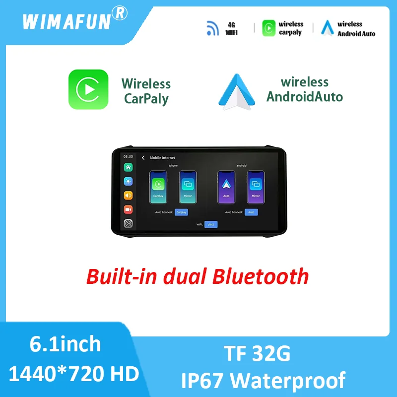 For Motorcycle-Dedicated Smart Navigator with Waterproof LCD Display, Wireless CarPlay, Android Dash Cam & Multi-Function WiFi