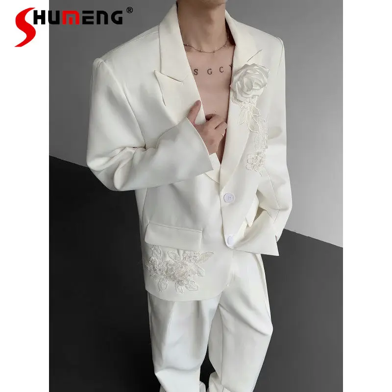 

Men's Embroidered Three-Dimensional Flower Suit Jackets Men's 2025 Autumn New High-End Blazers Top Gentleman Chic Tailored Coats