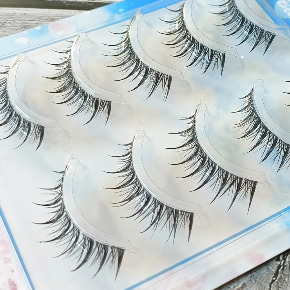 5 Pairs Natural Air False Eyelashes Cos Fairy Japanese Eyelashes Handmade Transparent Terrier Thick Curling Eyelash Makeup Tools