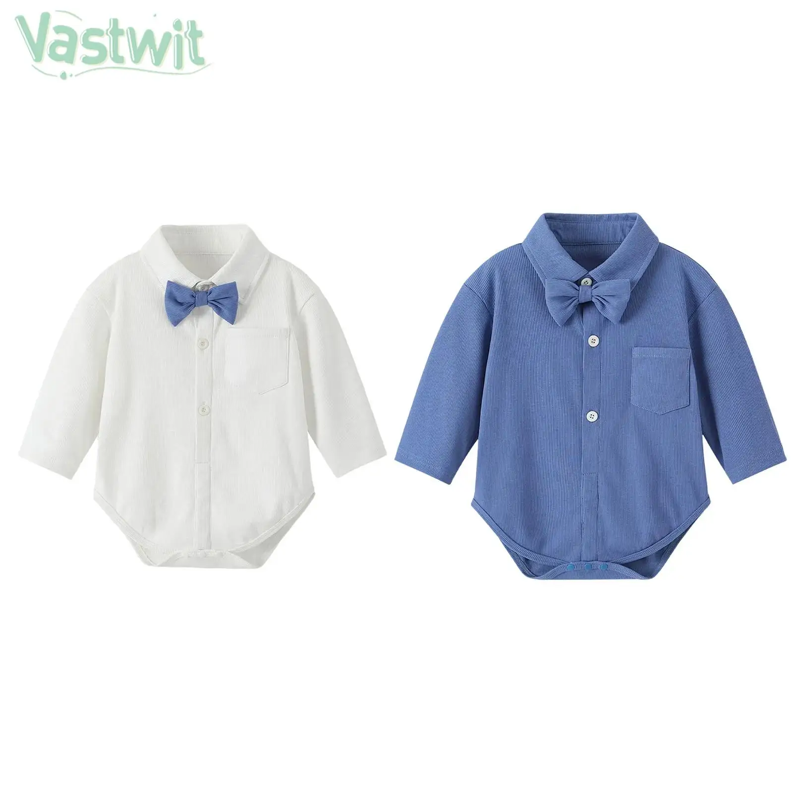 

0-18M Infant Boys Gentleman Rompers Long Sleeve Lapel Formal Shirt Bodysuit with Bow Tie for Christening Baptism Wedding Party
