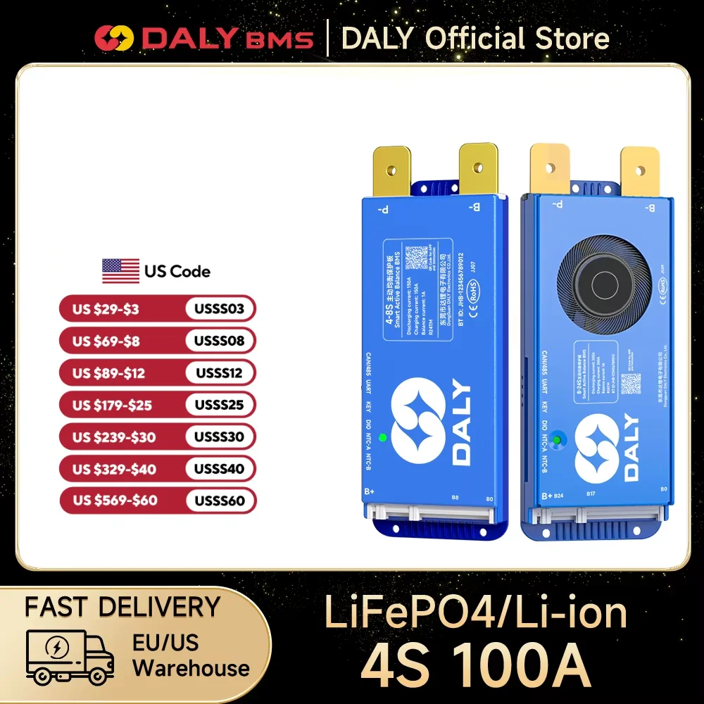 Daly BMS USA Shipping Smart bms wifi bms Active balance bms BT 4-8S 8-17S 40A 60A 200A 100A 150A Lifepo4 Li-ion bms lifepo4