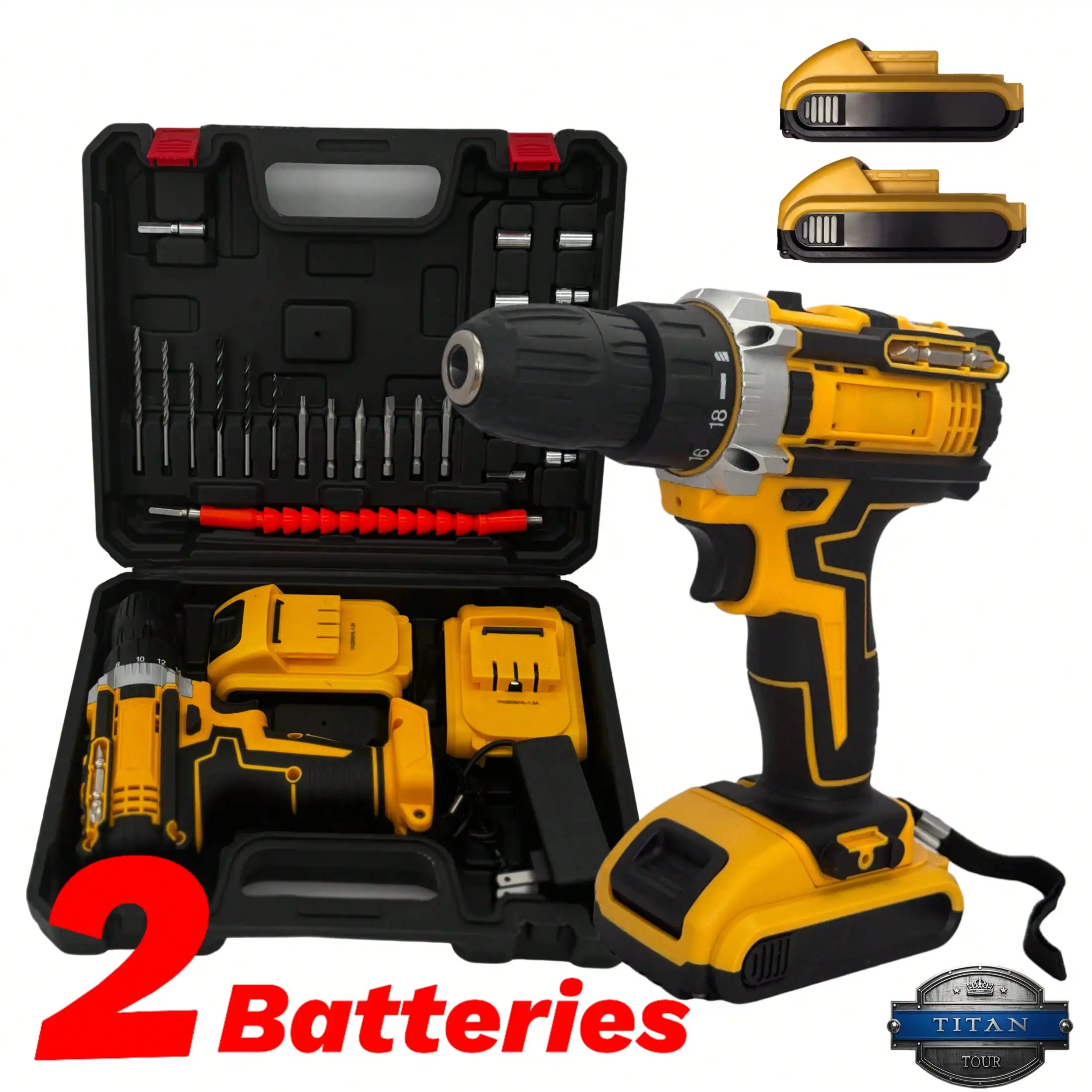 

21V Brushless Drill Set With 2*1200mAh Batteries & Fast Charger | 18+1 Speed Torque Adjustment | 10mm Keyless C