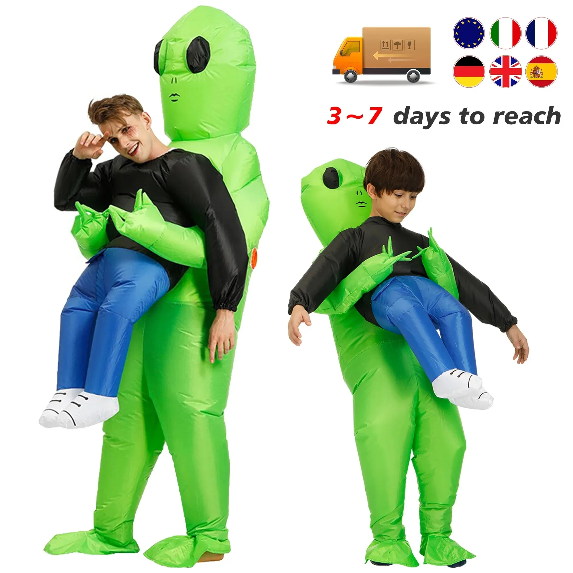 Aufblasbarer Alien-Anzug, aufblasbares Alien-Monster-Kostüm, gruseliges grünes Alien-Cosplay-Kostüm für Erwachsene, Party, Festival, Bühne