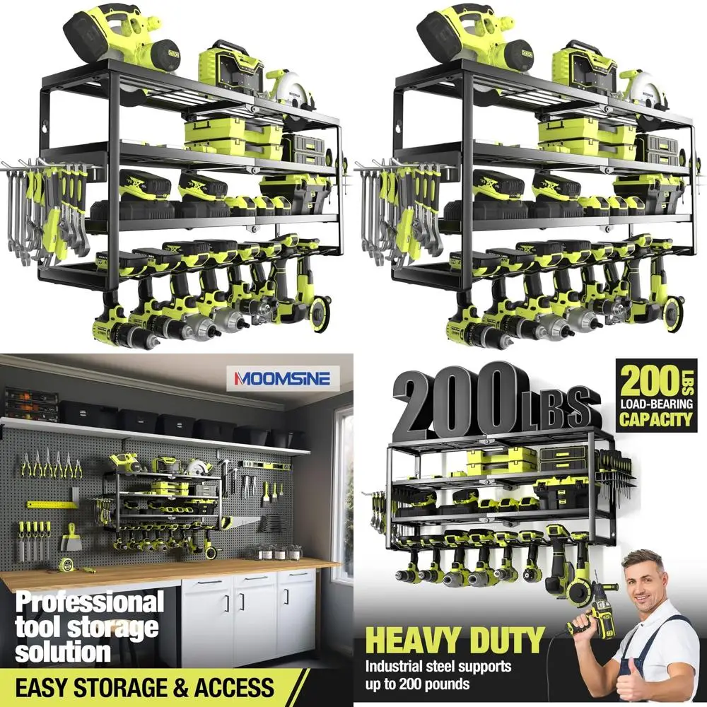 

32-Inch Wall-Mounted 4-Layer Power Tool Organizer with Charging Shelf for Garage and Workshop