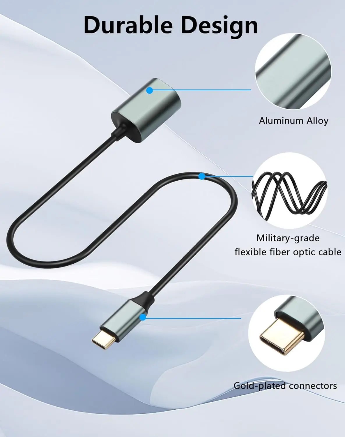 20cm Aluminum Shell USB-C Male to TOSLINK Female Connector SPDIF PCM Stereo Supports USB-C Audio Output