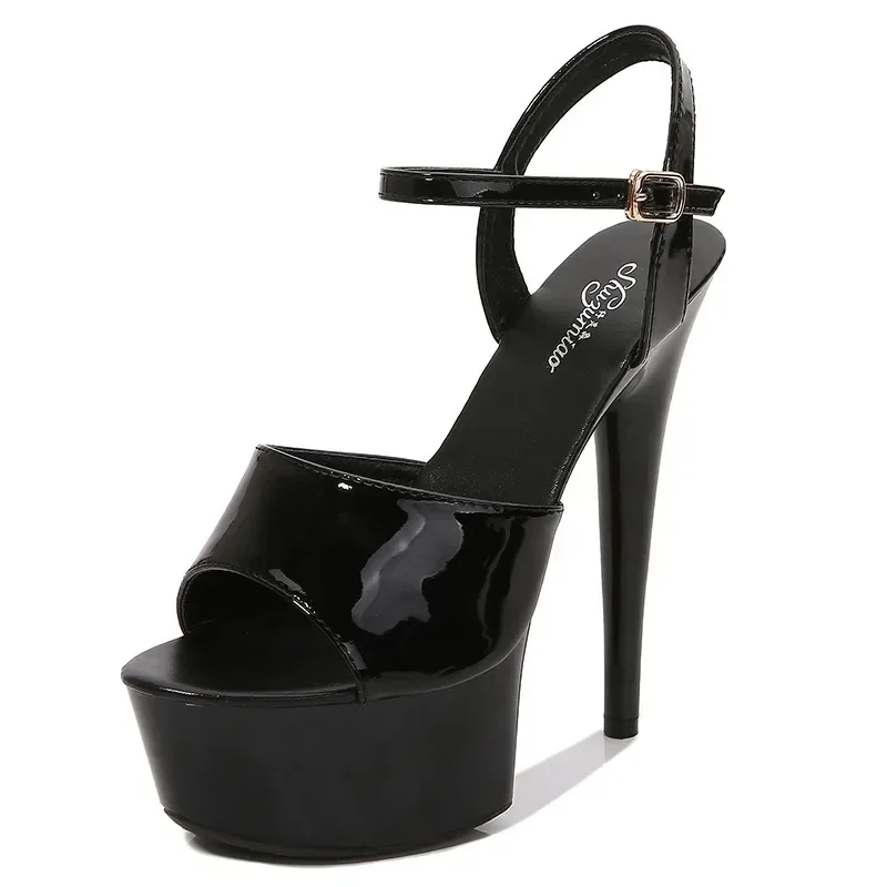 Estate 16 CM Sandali con tacco super alto Décolleté con plateau da donna Moda Open Toe Cinturino con fibbia Ladies Party Stripper Shoes Nero