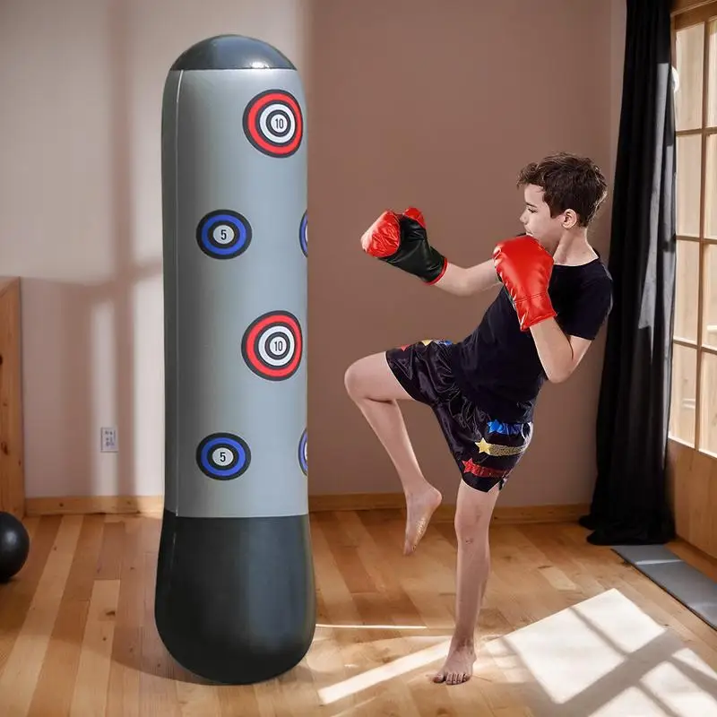 Sac de boxe gonflable pour enfants, sac de Fitness de boxe pour tout-petits, outil de Fitness de Kickboxing de 63 pouces pour enfants âgés de 5 à 12 ans, dos rebondissant