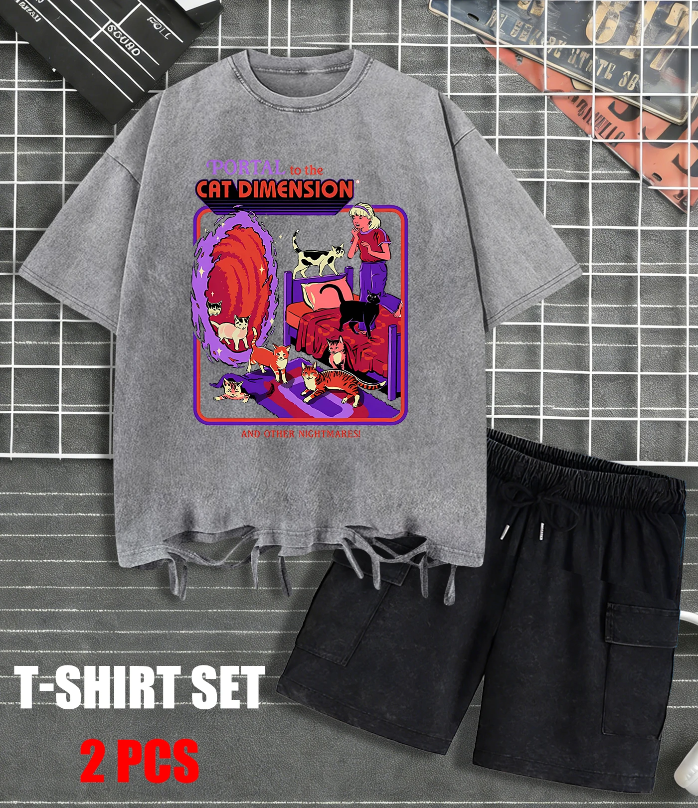 

Футболка унисекс с принтом «Портал в кошачью dimension», ретро-стиль, мужская, из хлопка, дышащая, спортивная, мягкая, с эффектом снежной стирки, цветной топ