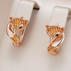 Kinel Hot Classic Fox Earrings For Women 585 Rose Gold Color With Red Natural Zircon High Quality Daily Fine Animal Jewelry