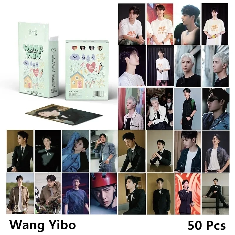 50Pcs/Set Wang Yibo, Xiao Zhan Laser Lomo Card Star Figure Photocard Fans Collection Gift