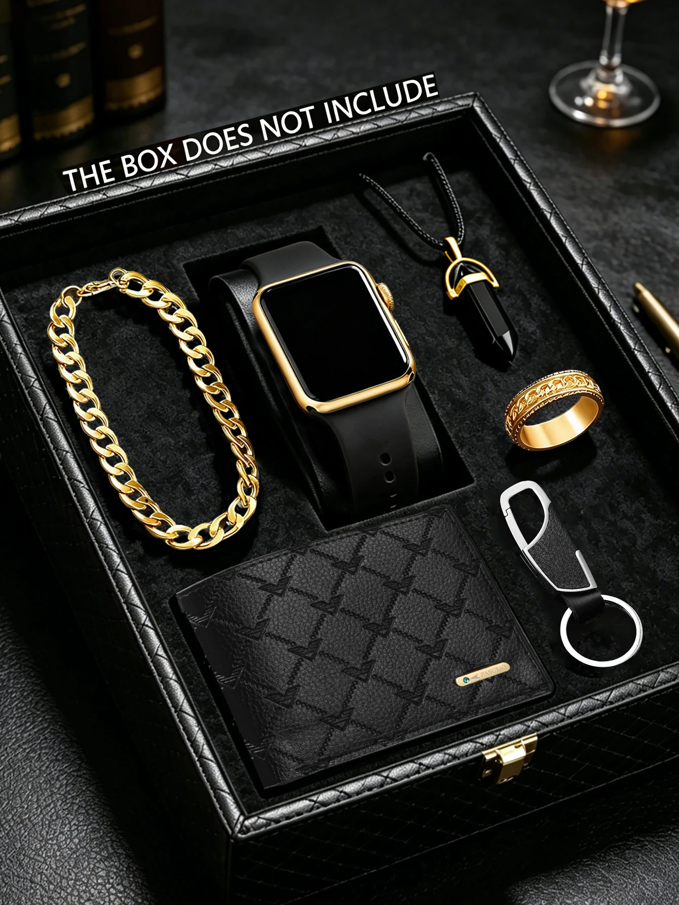 Men's LED square watch and accessories wallet keychain set. Birthday gift. Gift. Non-smart watch packaging. Without box.