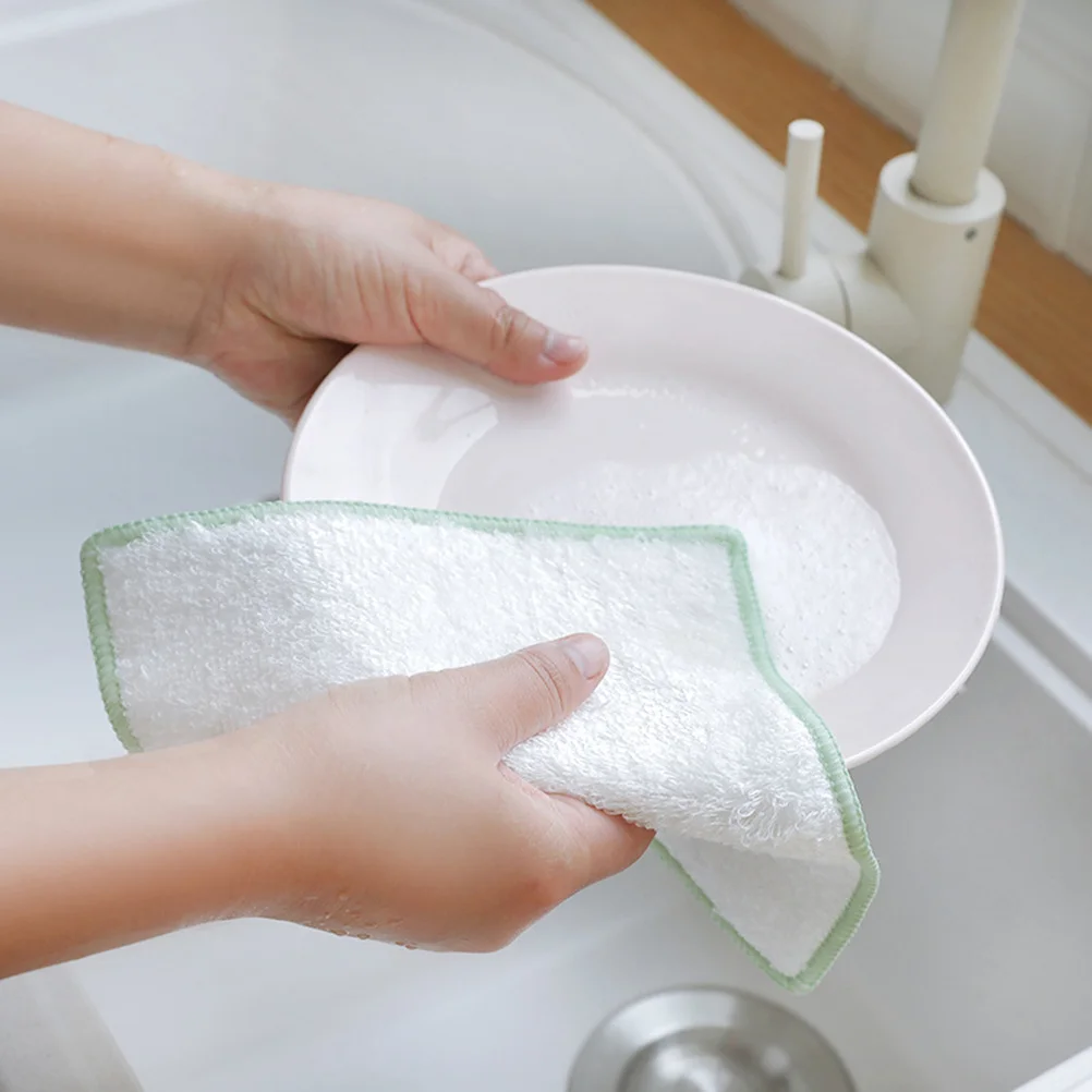 

3Pcs Bamboo Fiber Kitchen Dishcloths Soft Durable Cloths for Home Restaurant High Water Absorption No Watermark 18x23cm White