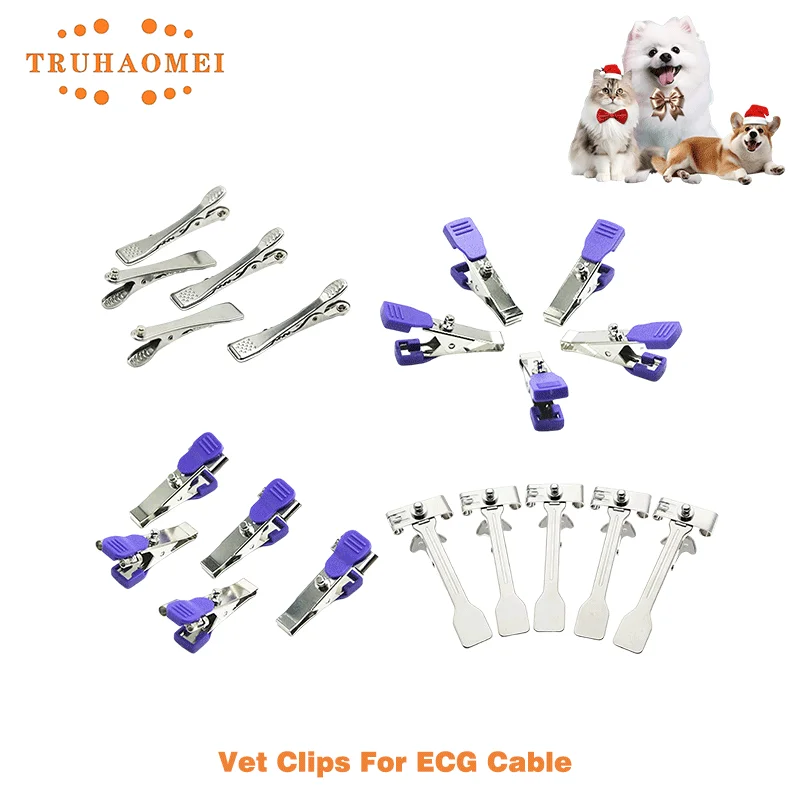 5 PCS Multi-Function Veterinary EKG Adapter VET Alligator Clip Clamp PET ECG Electrode For ECG Cable Snap 4.0 Din 3.0 Banana 4.0