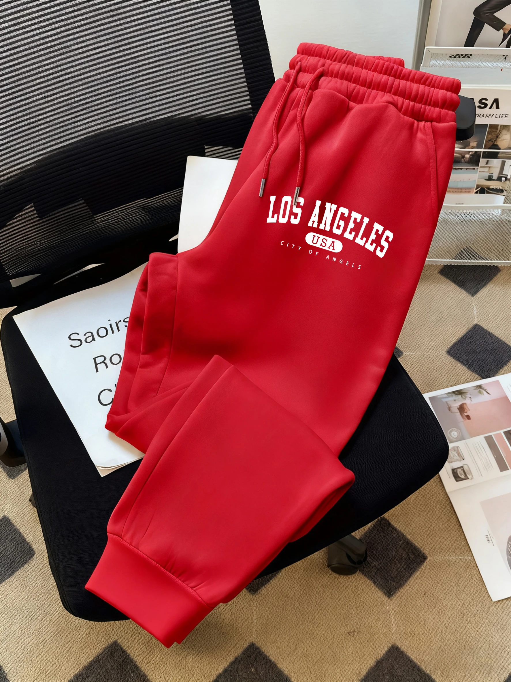 

О США Художественные буквы с принтом Мужские базовые брюки Модные брюки на шнурке Хип-хоп Флисовые спортивные штаны Спортивный стиль Теплые мужские