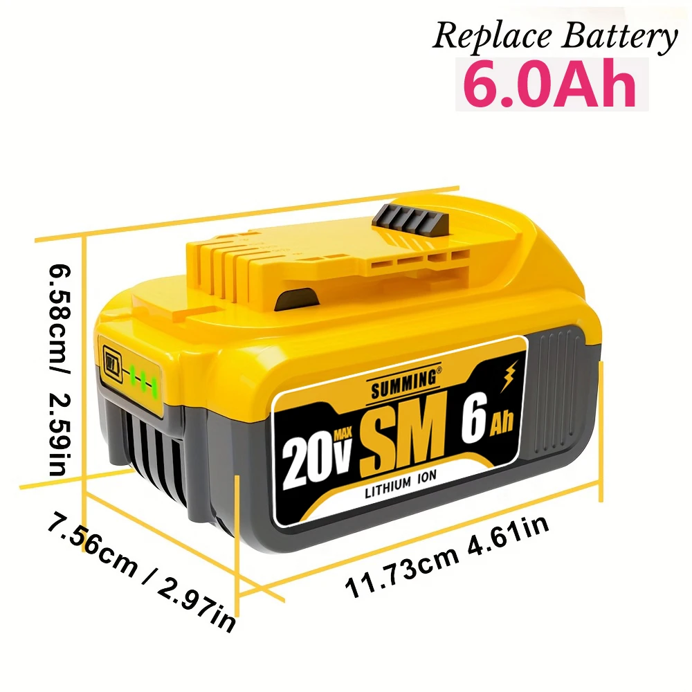 

18V 6.0Ah lithium-ion replacement battery; fully compatible with Dewei models such as DCB200, DCB205, and DCB206.