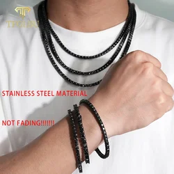TFGLBU 4/5mm Certified Black Moissanite Necklace for Men Hip Hop Stainless Steel Full Lab Diamond Tennis Chain GRA Fine Jewelry