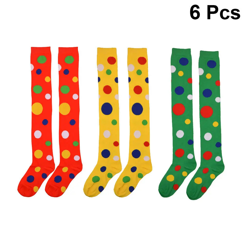 

3Pair Dot Pattern Clown Cosplay Stockings Over The Knee Socks Red Yellow Green Party Dance Performance Dress Socks