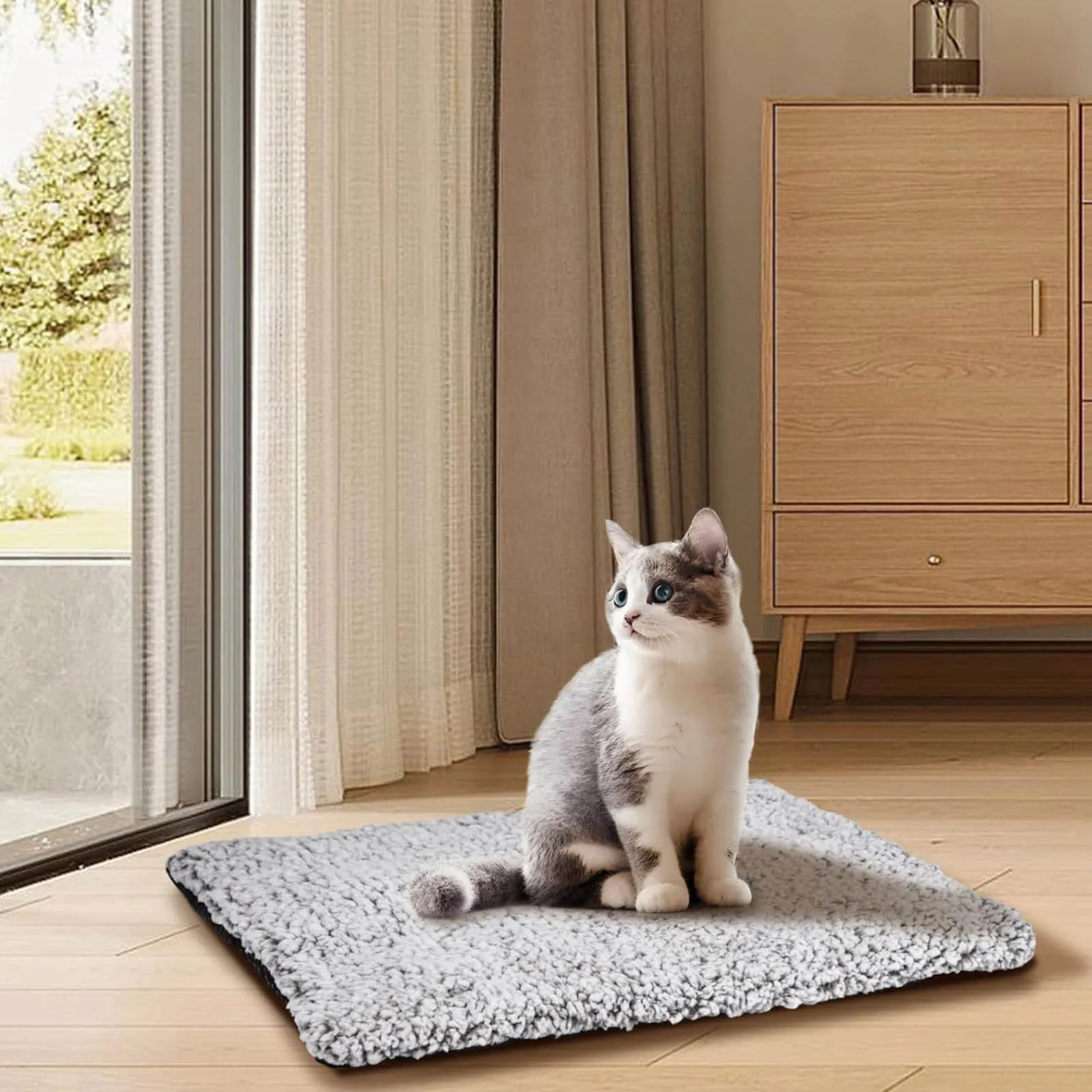 Pet Heating Pad Plush Pet Bed Super Soft Self Warming Cat Cushion Cozy Thermal Bed Mat for Small Medium Cats Dogs Washable