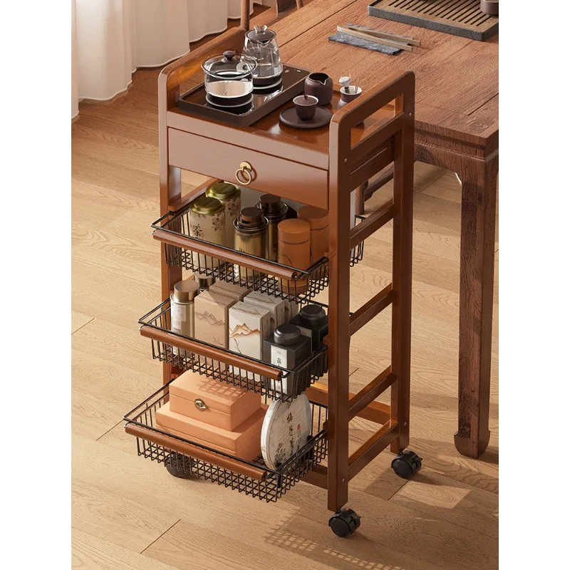 Mid-Century Rolling Cart Storage Shelf, Sofa Side Table & Coffee Table for Living Room, Bedroom Nightstand Snack Organizer