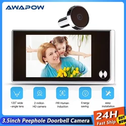 Awapow 3.5 Inch Video Peephole Doorbell Camera 120° Door Viewer Cat Eye Smart Home Outdoor Motion Detection for Home Security