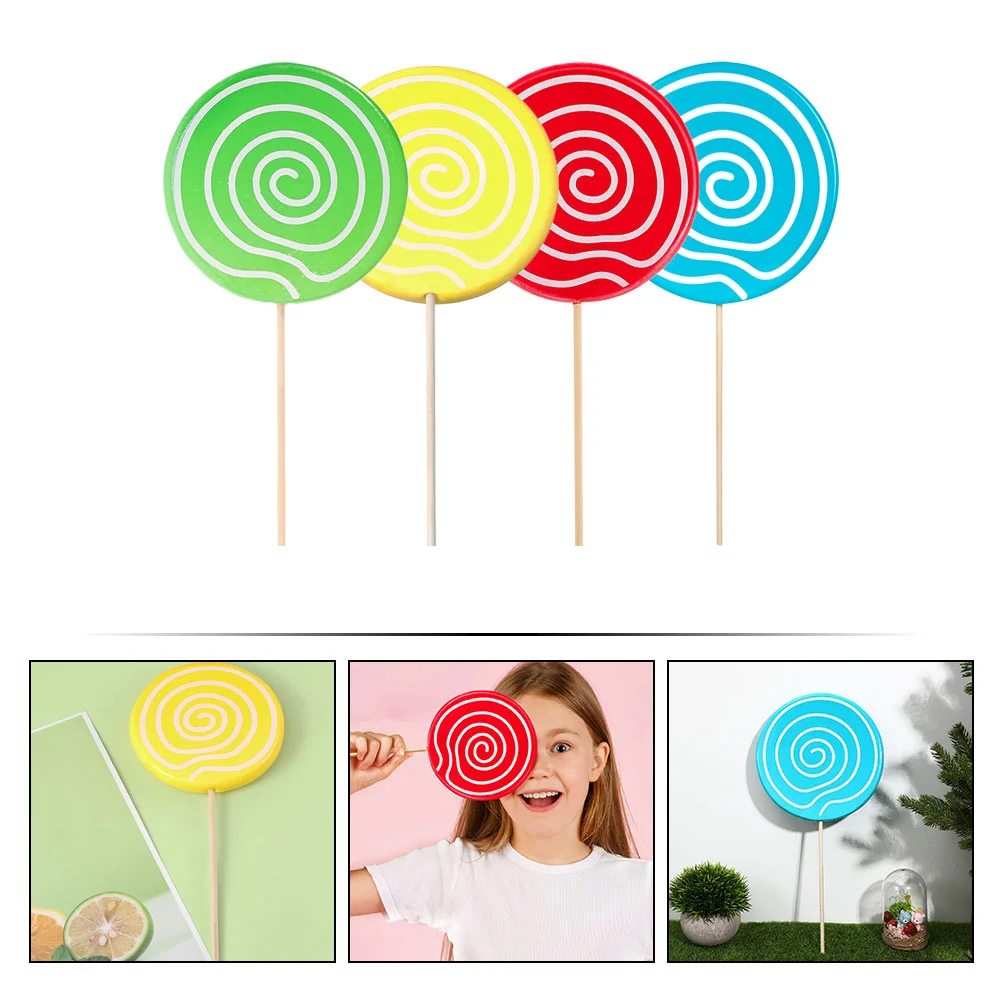 4 Pcs Decorations Accessories Simulation Lollipop Child Lollipops Wood Party Prop