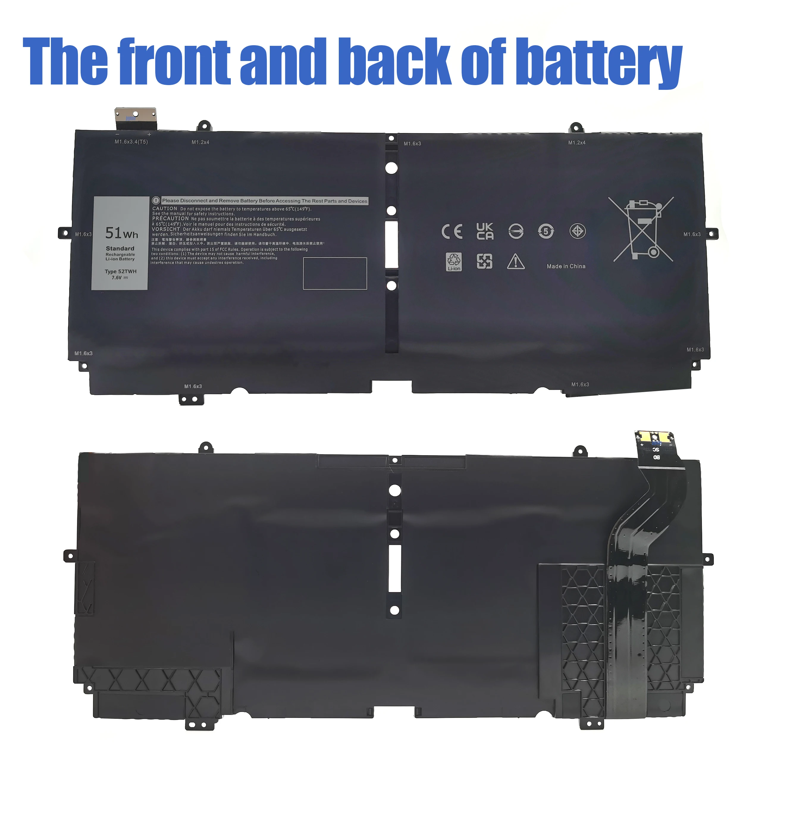 52TWH Wholesale Rechargeable Li-ion laptop Battery 52TWH for D-ell X-PS 13 7390 9310 2-in-1 P103G001 52TWH