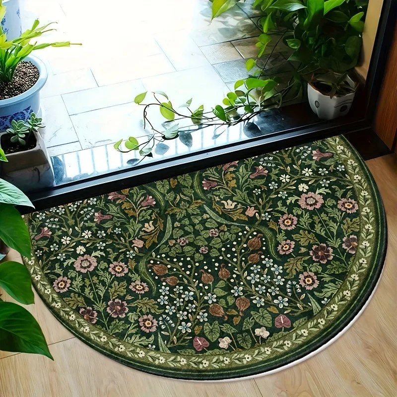 Polka Dot Rug Black White Felt NonSlip Half Round Doormat for Front Door Entrance Retro Geometric Minimalism Welcome Mat