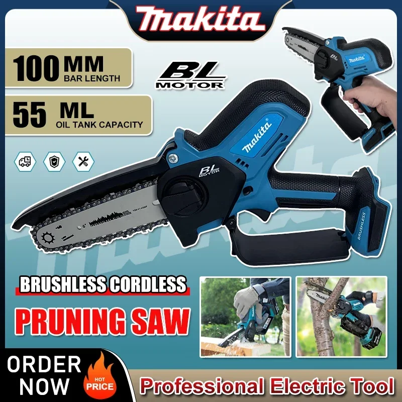 Makita Electric Chain Saw Pruning Saw Brushless Cordless Power Tools for 18v Battery Mini Electric Saw Garden Power Tools