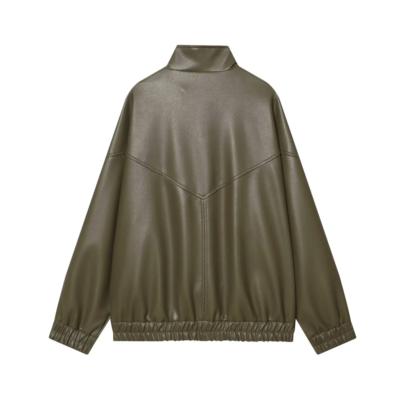 سترة نسائية شتوية جديدة لعام 2025 عصرية متعددة الاستخدامات بأكمام طويلة وياقة ثابتة من الجلد الصناعي #2