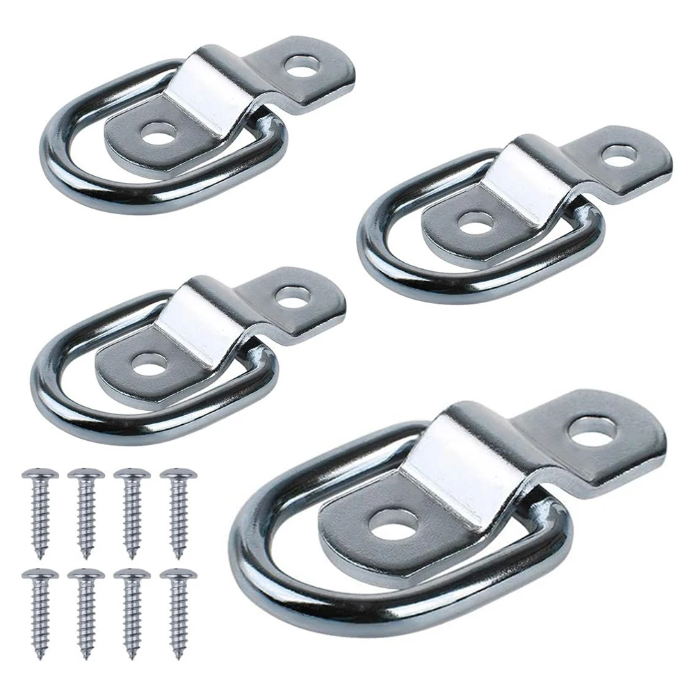 4Pcs 3/8 Heavy Duty D Rings Tie Down Anchors 2400LBS Surface Floor Mount Tie Down Ring Trailer Lorry Truck Marine Rope Fastener