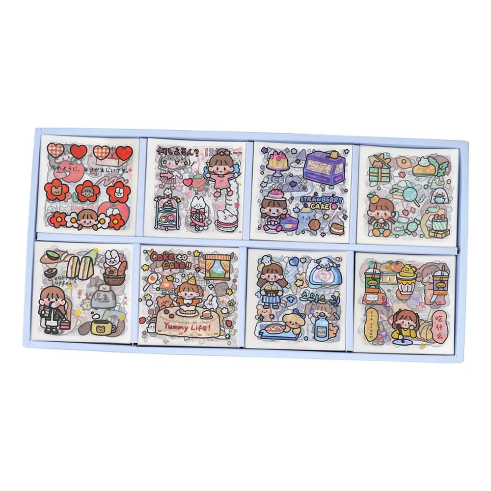 Mr.paper 200 Pcs/Box Cute Cartoon PVC Sticker Gift Box  Kawaii Girl Heart Hand Account Decoration Stickers Kids Stickers