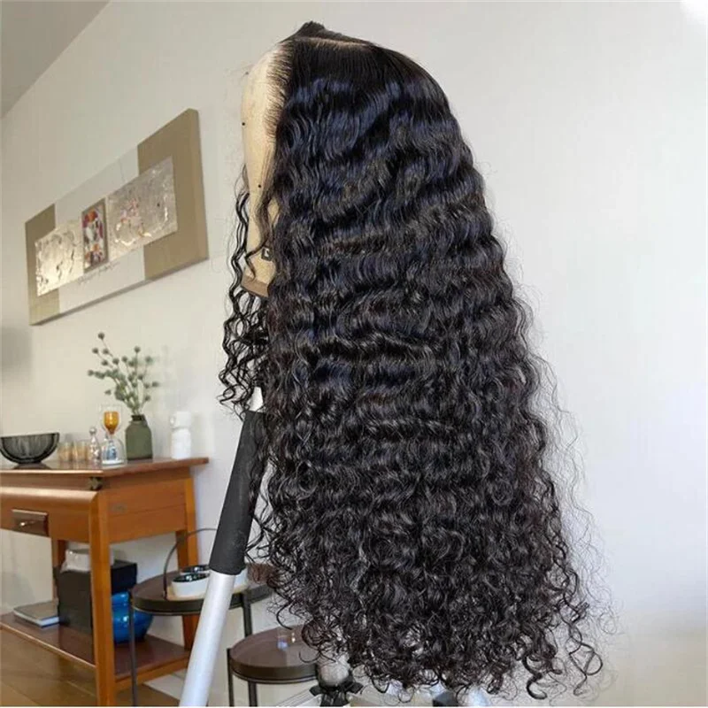 Peruca dianteira do laço encaracolado perverso pre-arrancado para mulheres negras, fibra macia, glueless, cabelo do bebê, longo, cor preta, 26 ", densidade de 180%