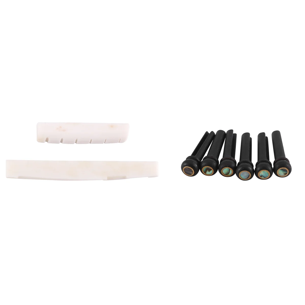 6 String Acoustic Guitar Bone Bridge Saddle and Nut and 6pcs Ebony Guitar Bridge Pins White+Black image 2