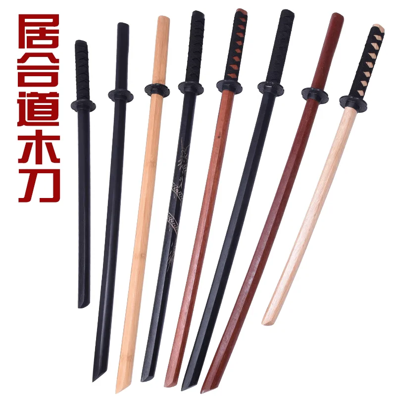 

80-100cm Katana Iaido/Aikido Swordsmanship Sword Log Solid Ironwood/Doogwood/Bamboo w/ Sheath Fit Training Weapon Props Unsharp
