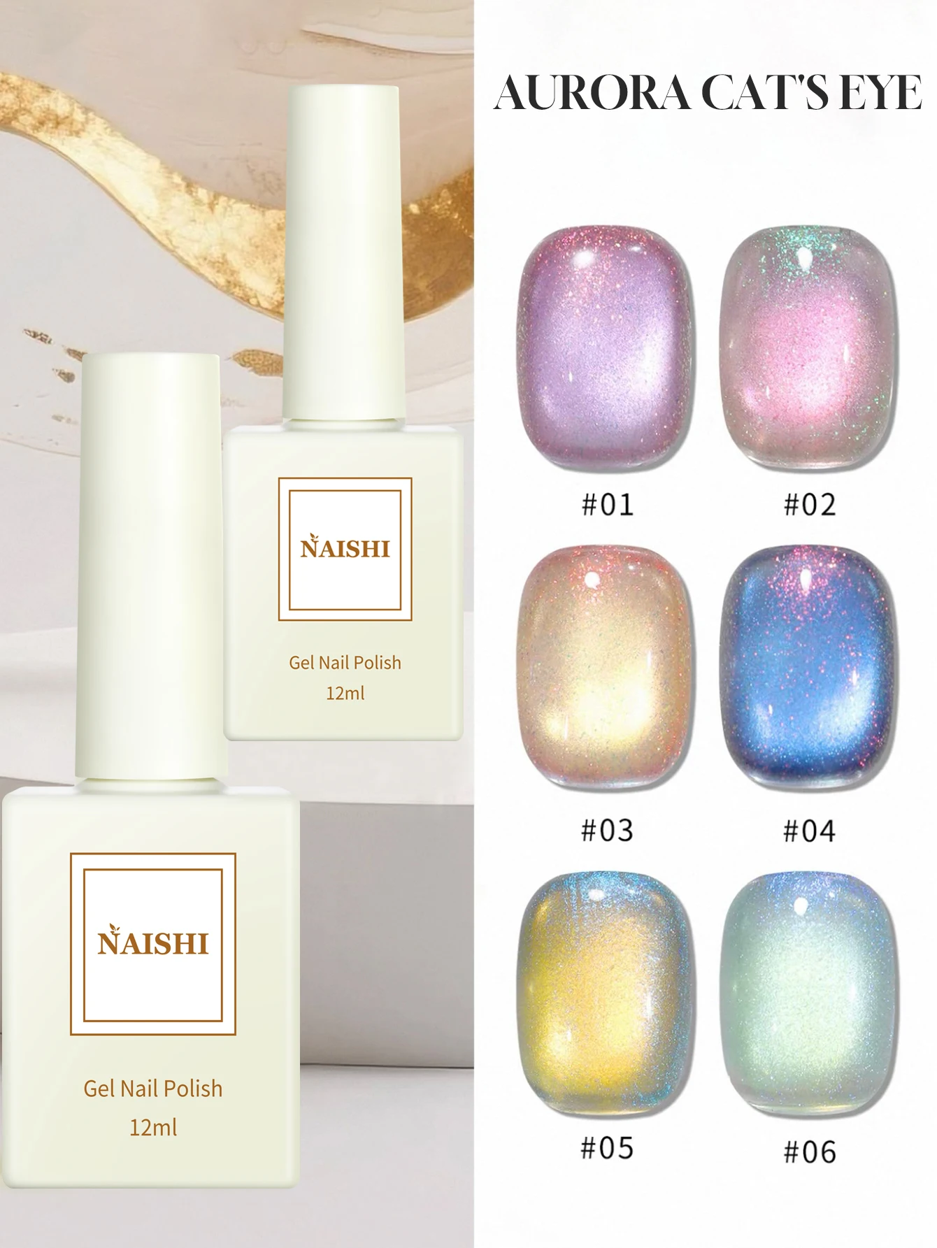 

hot cakes1/6PCS 2025 New Nail Art Super Sparkling Golden Autumn Aurora Meteor Cat Eye Crystal Stone Gel Polish Lasts for 28 Days