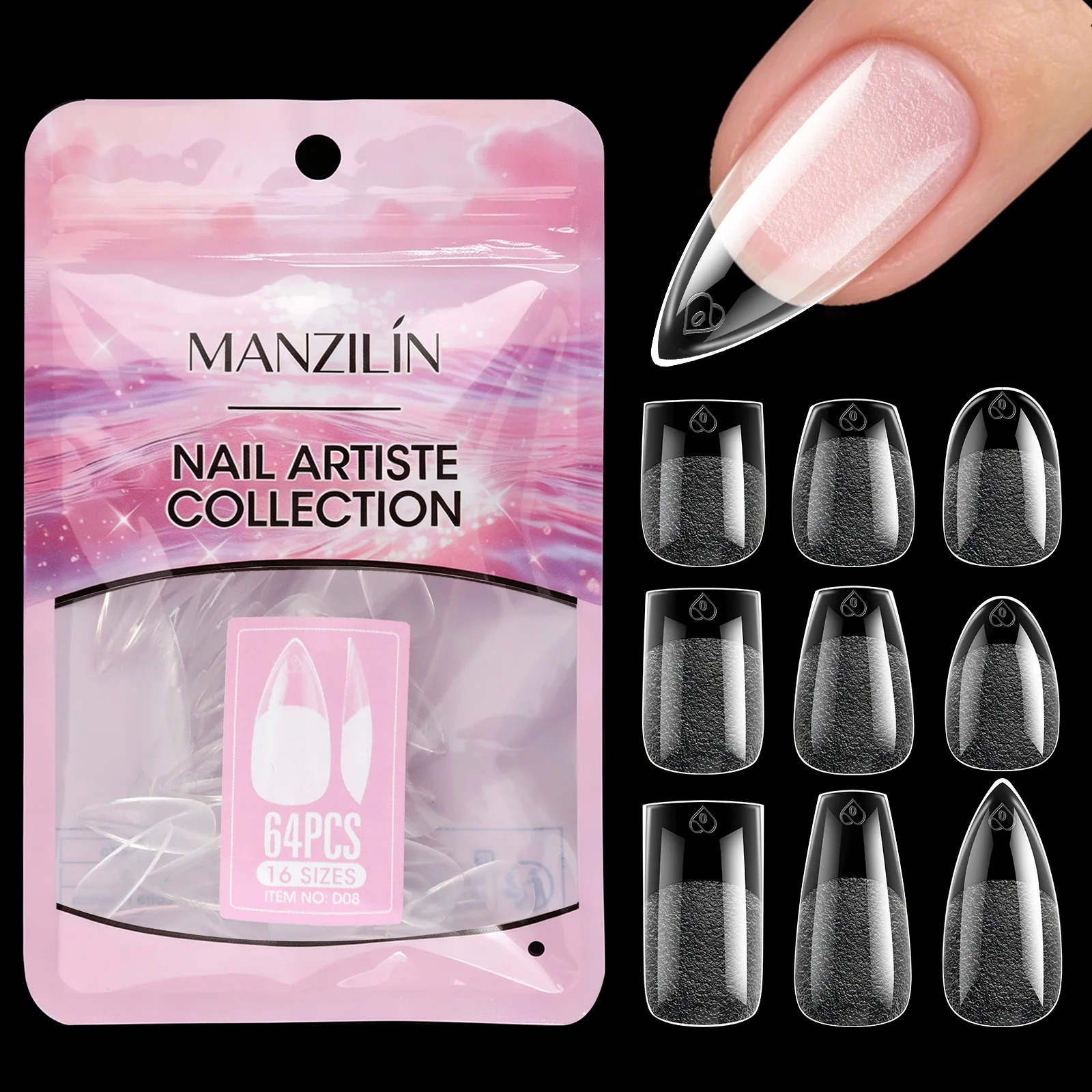 64pcs Half Matte Short Fake Nail Tips Extension System Sculpted Full Cover Nail Gel French Ballerinas Capsules Press on Tips