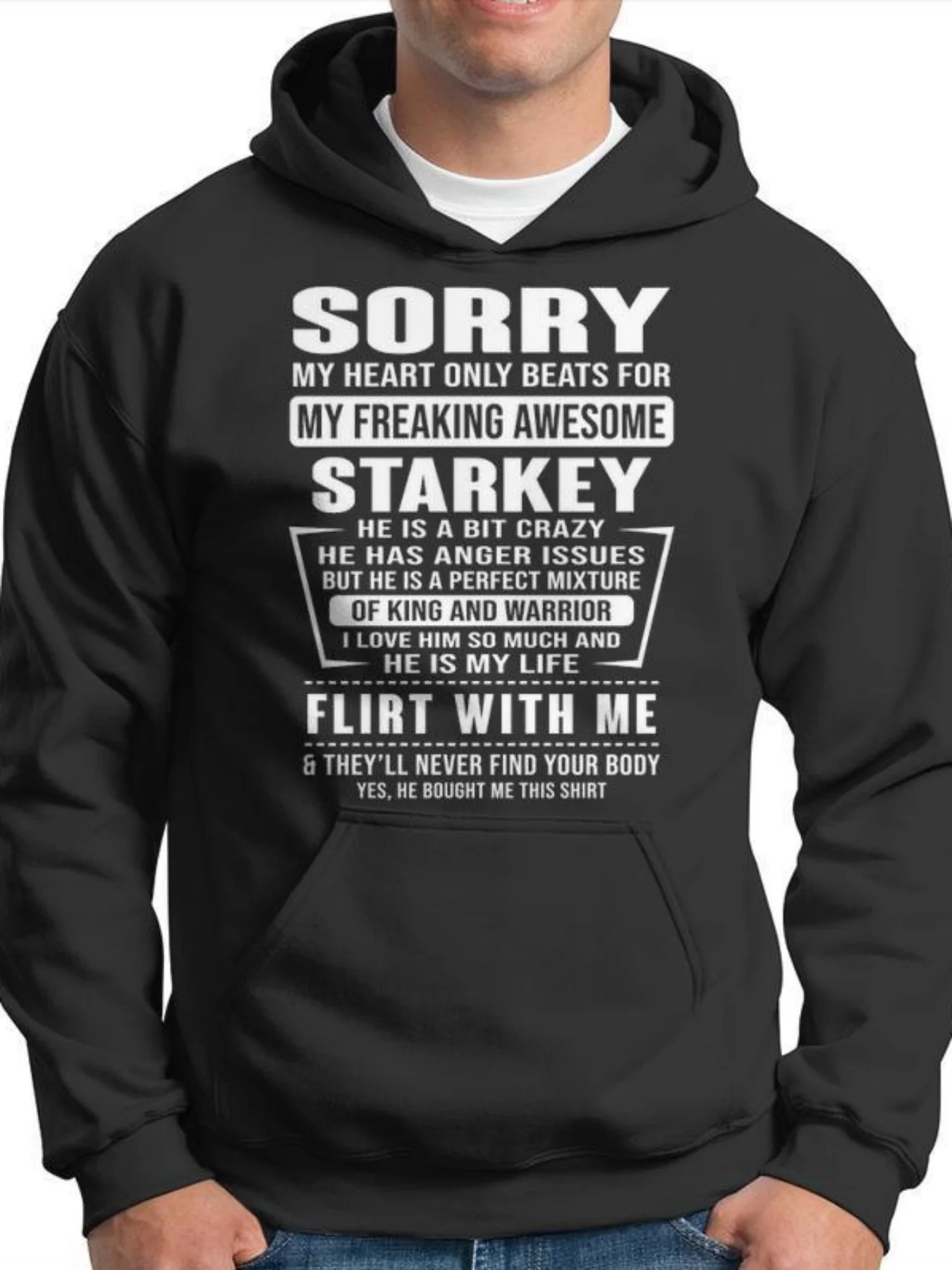 

Men's Starkey Graphic Hoodie - "Sorry My Heartly Beats for Starkey" Funny Printed Design, Soft Polyester Long Sleeve Sweatshirt