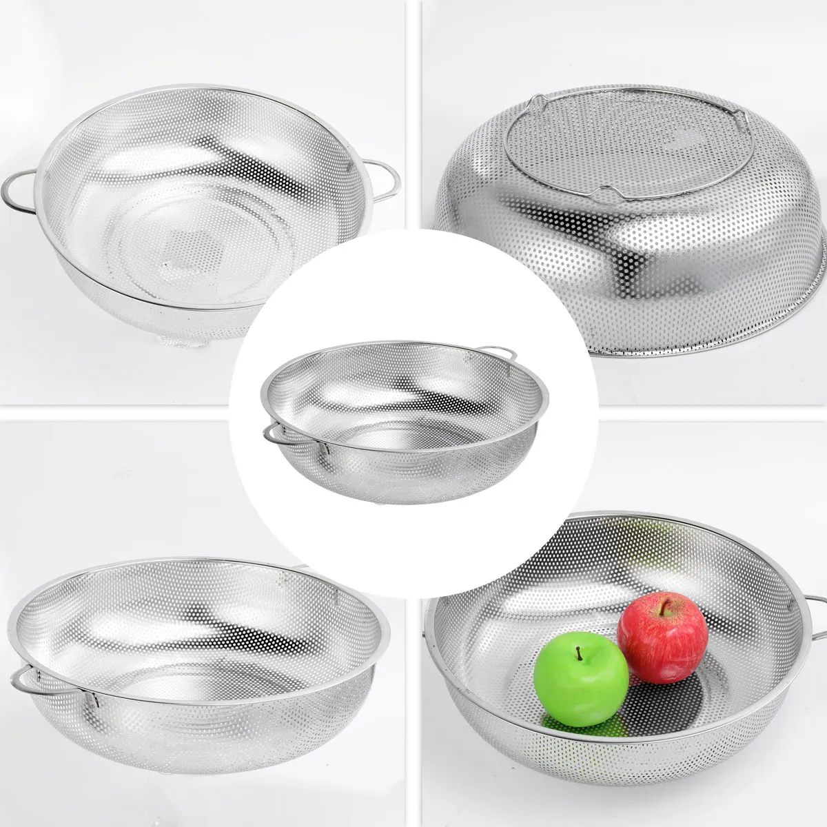 

Stainless Steel Drain Basket Rice Sieve Multi-Purpose Fruit Vegetable Kitchen Storage Basket Silver Outer Diameter 22.5cm