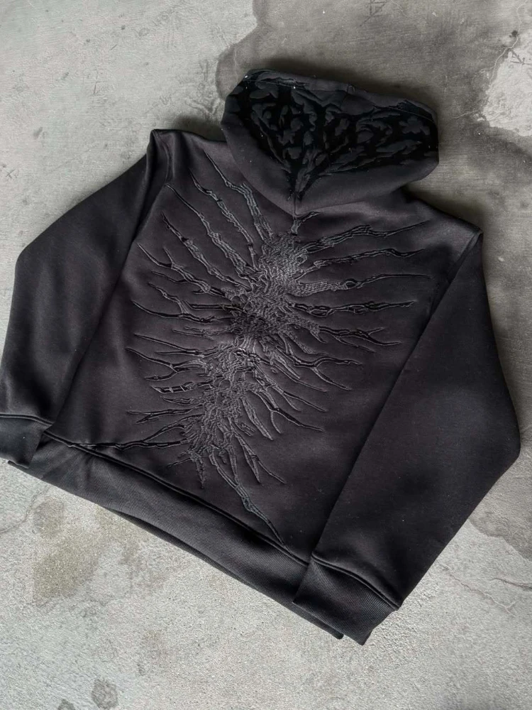 الشارع الأمريكي هوديي الخريف / الشتاء الرجعية الرجال والنساء الهيب هوب التطريز الثقيلة مخصص القوطية هوديي مجموعة