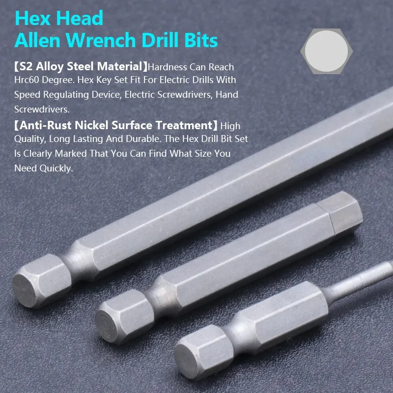 XCAN 100mm Metric Allen Screwdriver Bit Hex Head Allen Wrench Drill Bits Set Magnetic Tip Hex Key Screwdriver Socket Bit