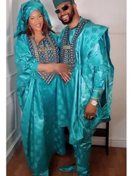 Robes africaines élégantes pour femmes, robes de soirée de mariage brodées bazin traditionnel, vêtements assortis pour couples africains dashiki