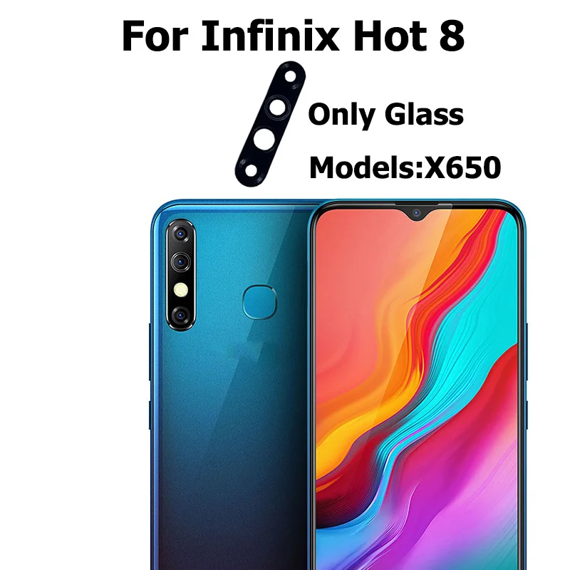 For Infinix Hot 8 Rear Back Camera Glass Lens Cover With Glue Tape Sticker Repair Replacement Parts