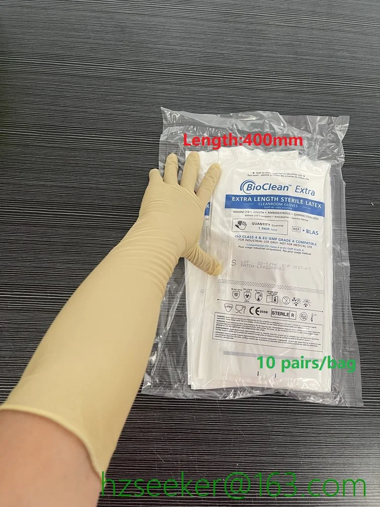 Ansell Bioclean Extra Blas (10 Pairs)Disposable Latex Cleanroom  Glove ISO Class 4 & EU GMP Grade A/B  Length 400mm or 16 inch