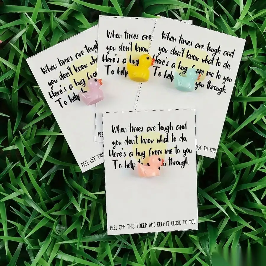 1/5/10/20/50/100pcs  Lucky Duck Pocket Hugs - Fantasy Theme Resin Charms with Inspirational Messages, Assorted Colors, Includes