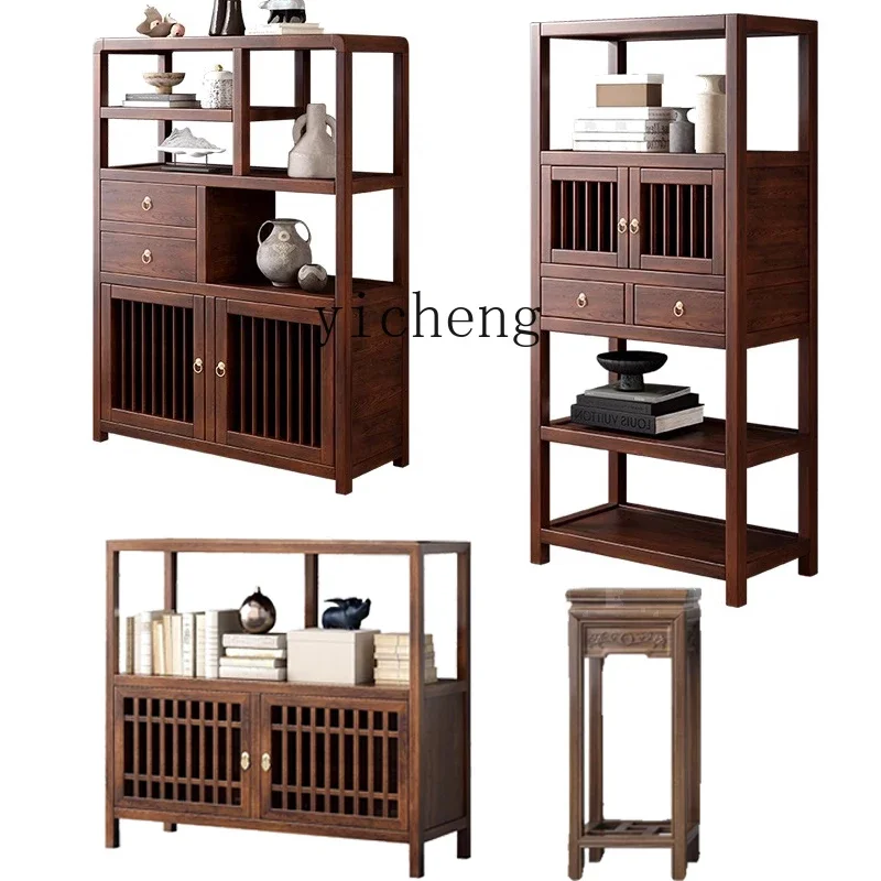 ZC New Chinese Solid Wood Tea Side Cabinet Small Duobao Pavilion Living Room Wall Cabinet Storage Flower Stand