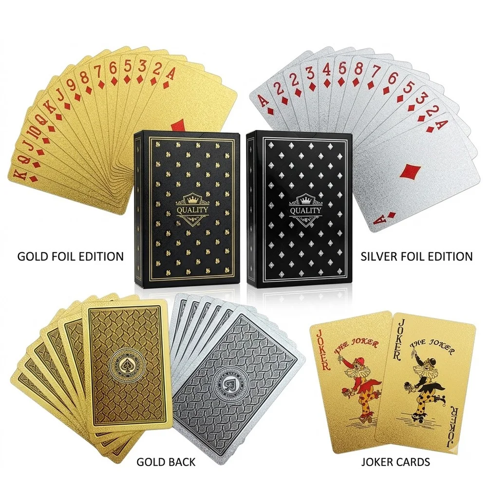 

55 luxury gold and silver foil playing cards 6x9.6cm, waterproof playing cards,perfect for family entertainment and party games