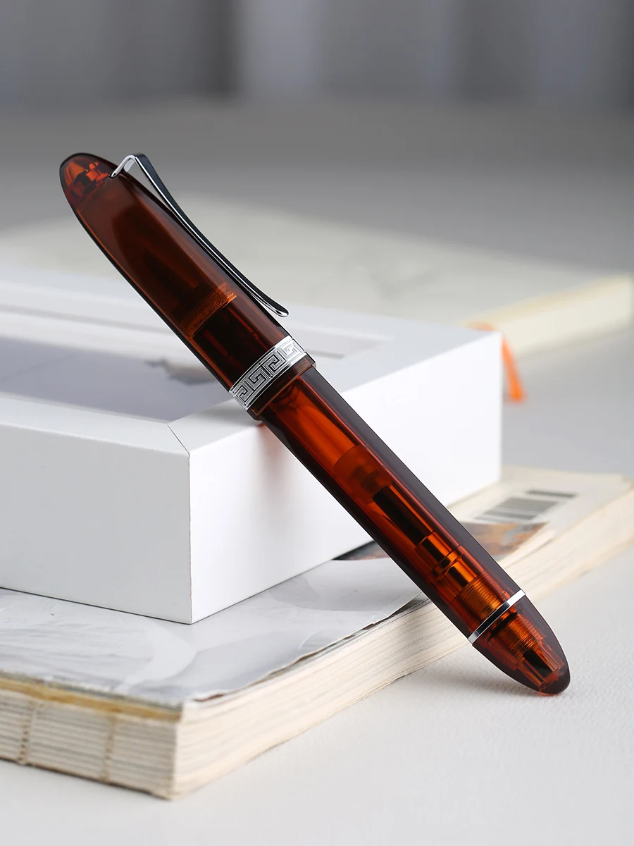 Majohn V60 Transparent Red  Triangular Piston Resin Fountain Pen Ink Writing Pen School Office Business Stationery Supplies Gift